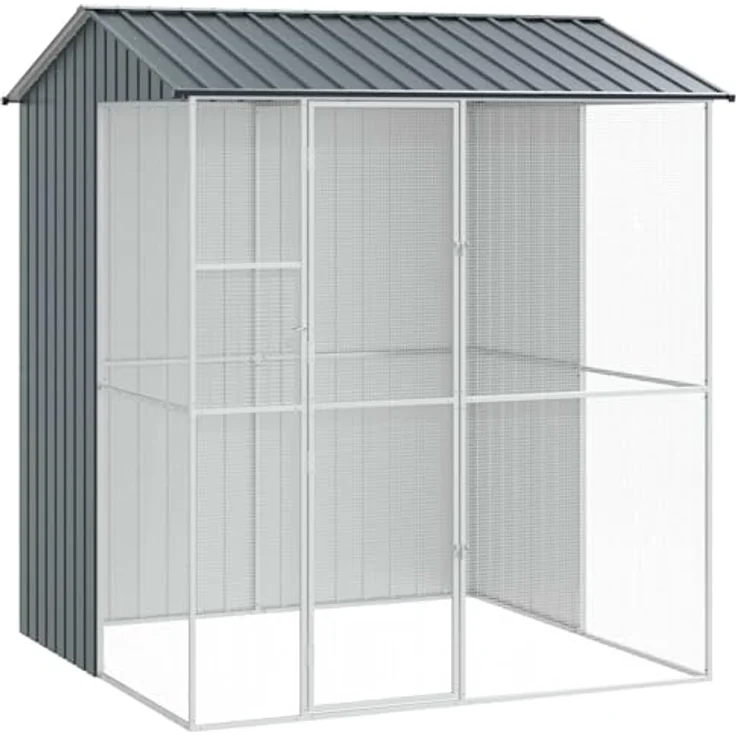 vidaXL Vogelkäfig Anthrazit, verzinkter Stahl, 215 x 210 x 247 cm, modernes Gehege für Haustier-Vögel, wetterfest und geräumig – Bild 1