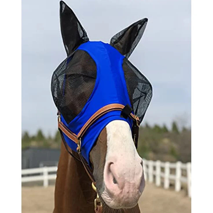 TGW RIDING Super Fit Pferdefliegenmaske, hochelastische Fliegenmaske für Pferde, umfassende Insektenbekämpfung, L, Royal Blue – Bild 5