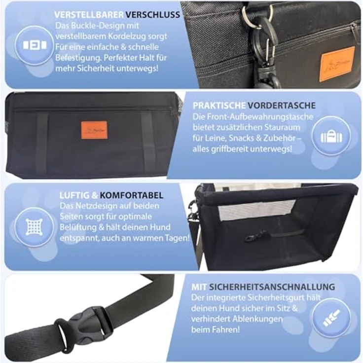 PETSATION Hundeautositz, Wasserdichter & Atmungsaktiver Autositz für kleine Hunde, Robust, Schwarz, Standard – Bild 5