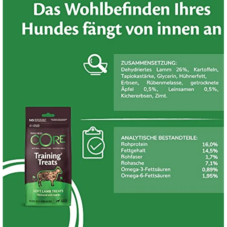 Wellness CORE Training Treats Lamm & Apfel, 170 g, getreidefreie Hundeleckerli mit hohem Fleischanteil, ohne Zuckerzusatz, ideal fürs Training – Bild 4