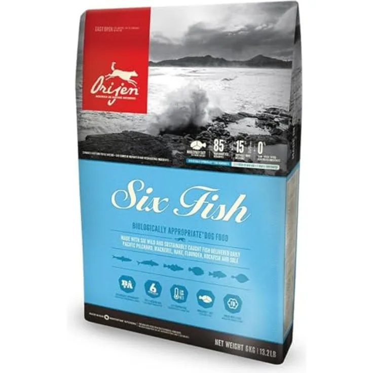 Orijen Six Fish, Hundefutter mit 80% Fischanteil, 6 kg - nachhaltiges Rezept für gesunde Haut und glänzendes Fell