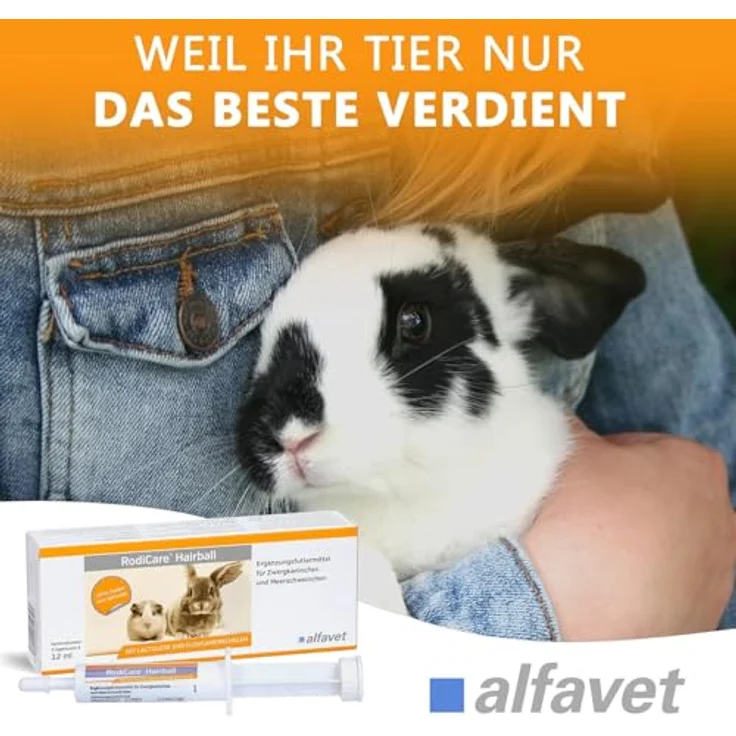 Alfavet RodiCare Hairball, Ergänzungsfuttermittel für Zwergkaninchen und Meerschweinchen zur Förderung der Ausscheidung von Haarballen, 3 Injektoren à 12 ml – Bild 4