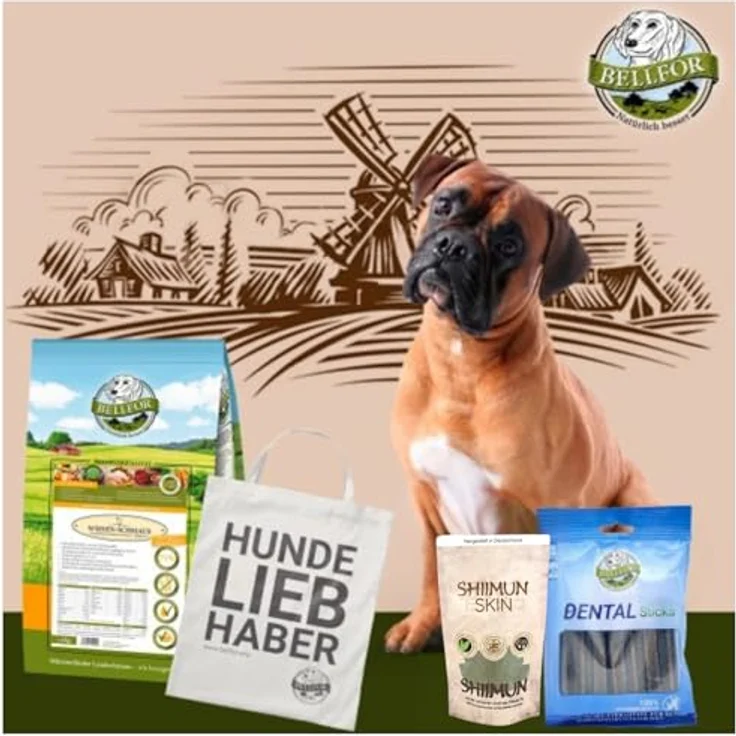 Bellfor Futterset für Boxer – Hypoallergenes, getreidefreies Trockenfutter mit Huhn 4 kg, Dental Sticks 100 g & Shiimun Skin Pulver 50 g – Bild 3