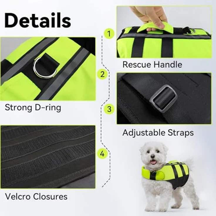 NAMSAN Hundeschwimmweste, Tragbare Aufblasbare Rettungsweste für Kleine/Mittlere/Große Hunde, Größe L, Grün mit reflektierenden Streifen – Bild 3