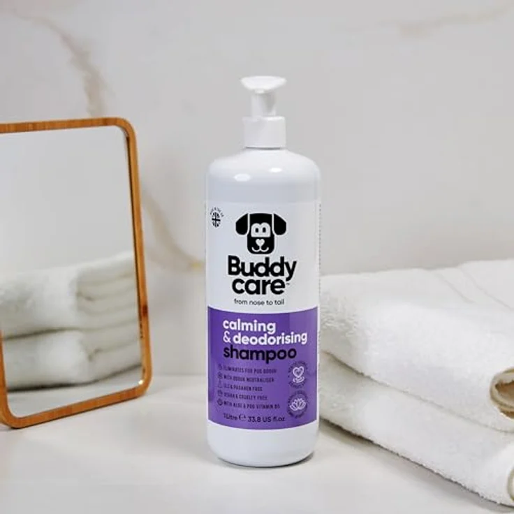 Buddycare Beruhigendes & desodorierendes Hundeshampoo, Lavendelduft mit Aloe Vera und Pro-Vitamin B5, 1L – Bild 2