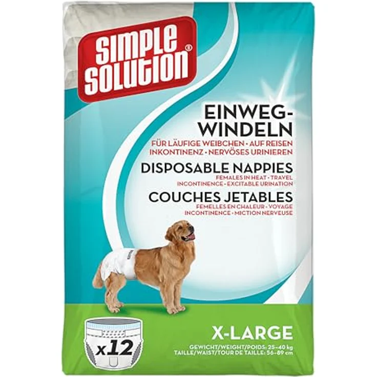 Simple Solution Hunde Windeln XL, Einweg-Windeln für Hündinnen 25-40kg, 12 Stück, auslaufsicher mit dehnbarem Stoff – Bild 1