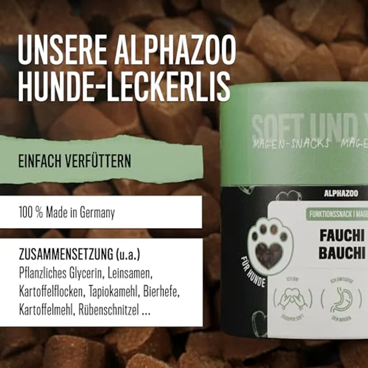 alphazoo Fauchi Bauchi 60g, Weiche Hunde-Leckerli zur Unterstützung von Magen & Darm, für empfindliche Verdauung, bei Durchfall und Blähungen – Bild 3