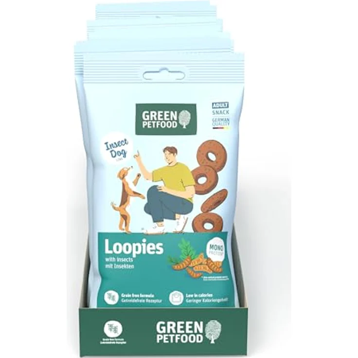 Green Petfood InsectDog Loopies, Hundeleckerlis mit Insekten für Erwachsene, Monoprotein, glutenfrei, kalorienarm, leicht portionierbar, 12 x 100 g Packung – Bild 2
