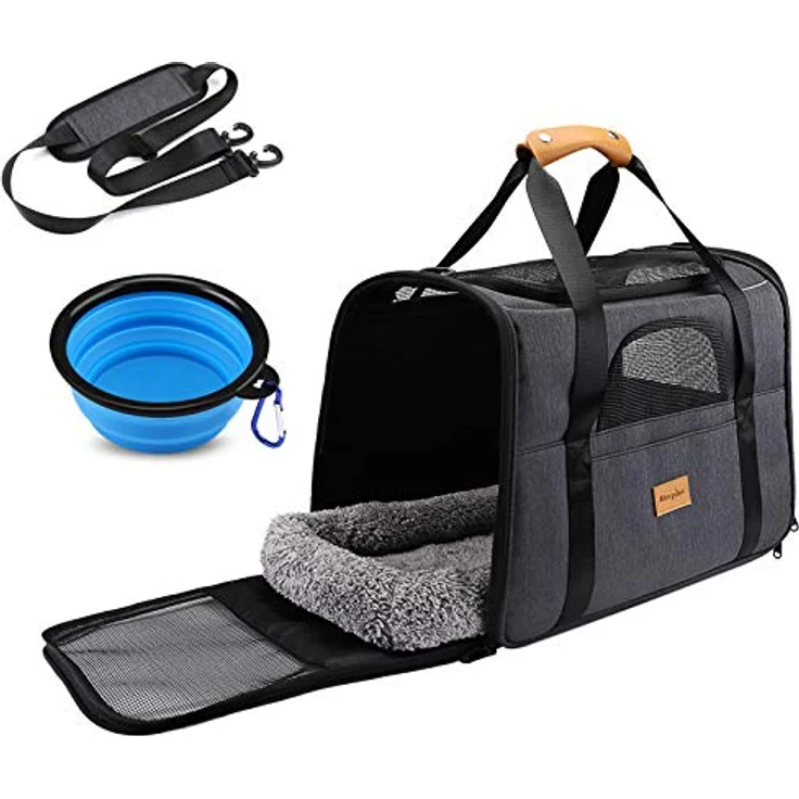 Morpilot Katzentransportbox für große Katzen & Welpen bis 12 kg, atmungsaktive Transportbox mit 4-seitigem Mesh, bequemer Griff und klappbarem Napf – Bild 1