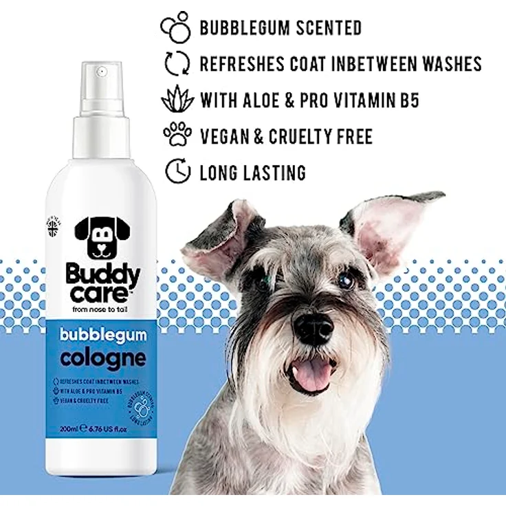 Buddycare Hund-Cologne Bubblegum, süß und verspielt duftendes Hundeparfüm mit Aloe & Pro-Vitamin B5, vegan, 200 ml – Bild 2