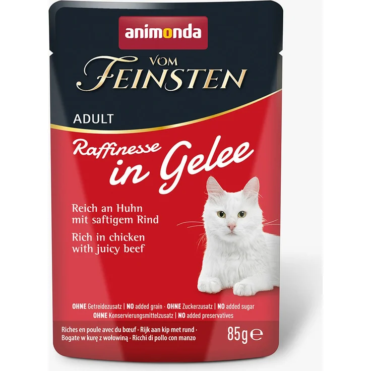 animonda vom Feinsten Raffinesse Gelee Huhn und Rind, Katzen-Nassfutter in 24x85g Packung