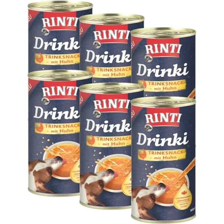 Rinti Drinki Huhn 6 x 185ml, Trinksnack für Hunde mit Fleischsaft & Hühnerbrustfilet, kalorienarm, erhöht die Flüssigkeitsaufnahme, Ergänzungsfuttermittel – Bild 1