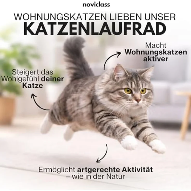 noviclass® Katzenlaufrad Baghira Groß XXL, 132 cm Durchmesser, artgerecht für große Katzen, kratzfest, stabil und leise, weiß, inkl. Gratis Spielzeug und E-Book, geprüfte Qualität – Bild 3