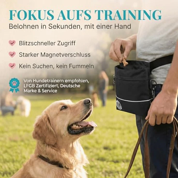 HUND IST KÖNIG Leckerlietasche für Hunde mit Einhand-Magnet-Verschluss, 2 Zip-Fächer, herausnehmbare Innentasche, inkl. Trainings-eBook, robust und funktional für Gassi & Hundetraining – Bild 2