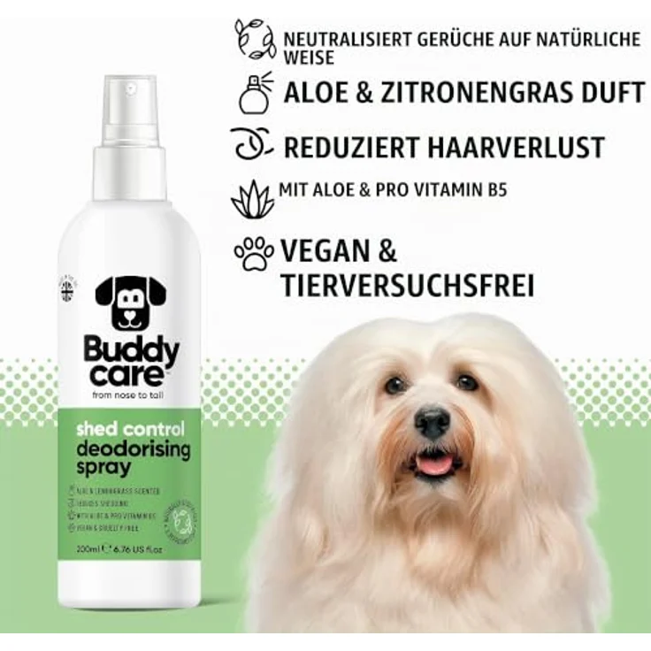 Buddycare Desodorierungsspray für Hunde, Aloe Vera und Zitronengras, pH-neutrale Formel mit Pro-Vitamin B5, 200 ml – Bild 2