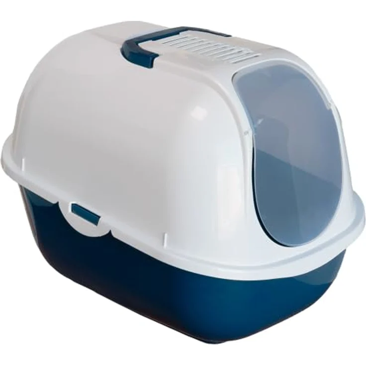 adena Katzentoilette Sondermodell 50, inklusive Schaufel, Aktivkohlefilter und Haube, hochglanz weiß/blau, extra tief für mehr Streu – Bild 2