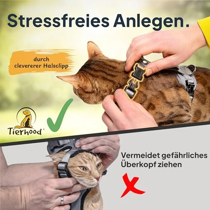 Tierhood Katzengeschirr mit Leine [Leichte Version] - Komfortabel und sicher für Katzen und Kätzchen - Grau, Größe S – Bild 5