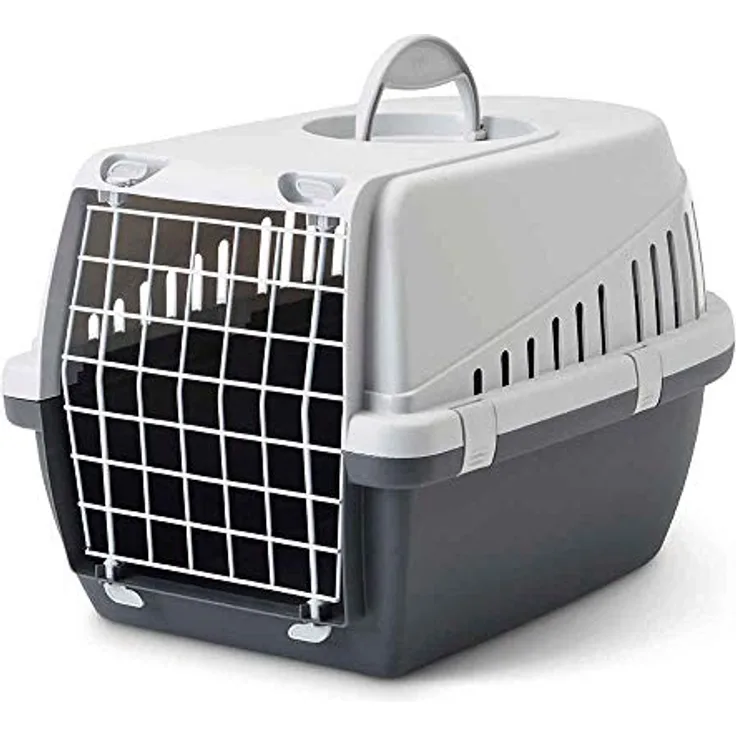 Savic Nv Trotter Transportbox für Haustiere, 49 x 33 x 30 cm, robuste Tragetasche mit Metallgrilltür, Anthrazit/Hellgrau