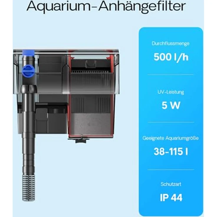 SunSun CBG-500 Hang On Filter mit UVc-Lampe, 500 l/h für Aquarien bis 115 L, geräuscharm und einfache Installation – Bild 4