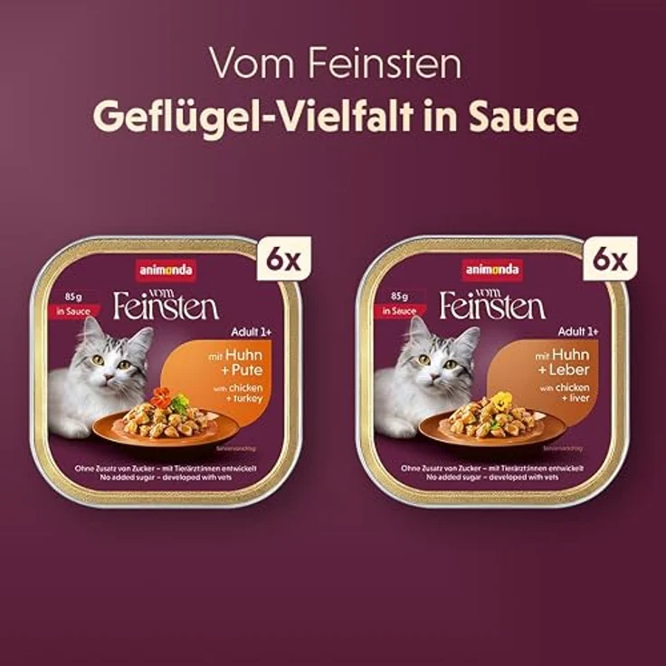 animonda Vom Feinsten Adult Geflügel Vielfalt in Sauce Mixpack, 12 x 85 g, hochwertiges Katzen-Nassfutter mit Huhn, Pute und Leber – Bild 2