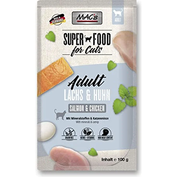 MAC's Lachs & Geflügel, Katzen-Nassfutter, 12 x 100 g, mit 35% Geflügel und 32% Lachs – Bild 2