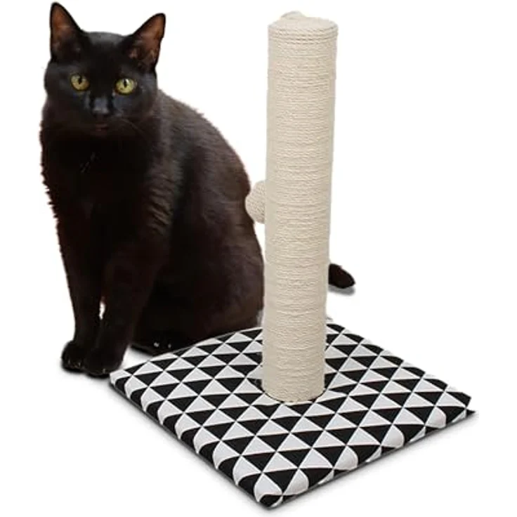CROCI Optical Basic, Kratzbaum für große und kleine Katzen, 30x30x42 cm, zeitloses Schwarz und Weiß, mit Spielball – Bild 1