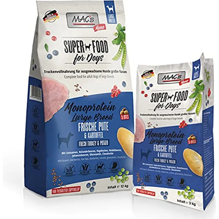 MAC's Dog Mono Adult Large Breed Hundefutter, getreidefrei, Pute, 3 kg