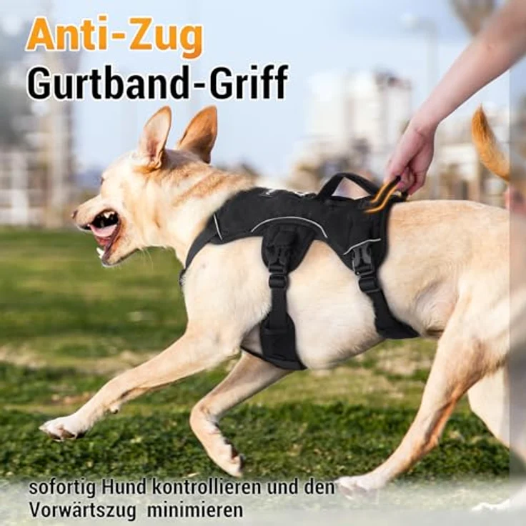 rabbitgoo Hundegeschirr für große Hunde, ausbruchsicher mit Tragegriff, verstellbar und reflektierend, Schwarz, Größe L – Bild 5