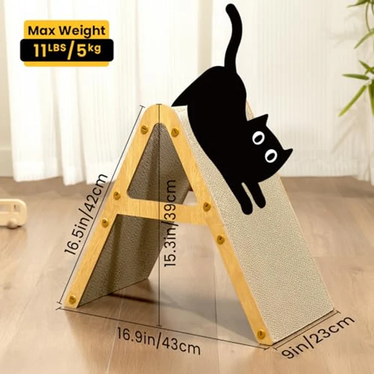 Coching A-Frame Kratzmöbel aus Recycling-Pappe & Holzrahmen, beidseitiges Kratzbrett für Kitten, Möbelschutz, helles Holz – Bild 2