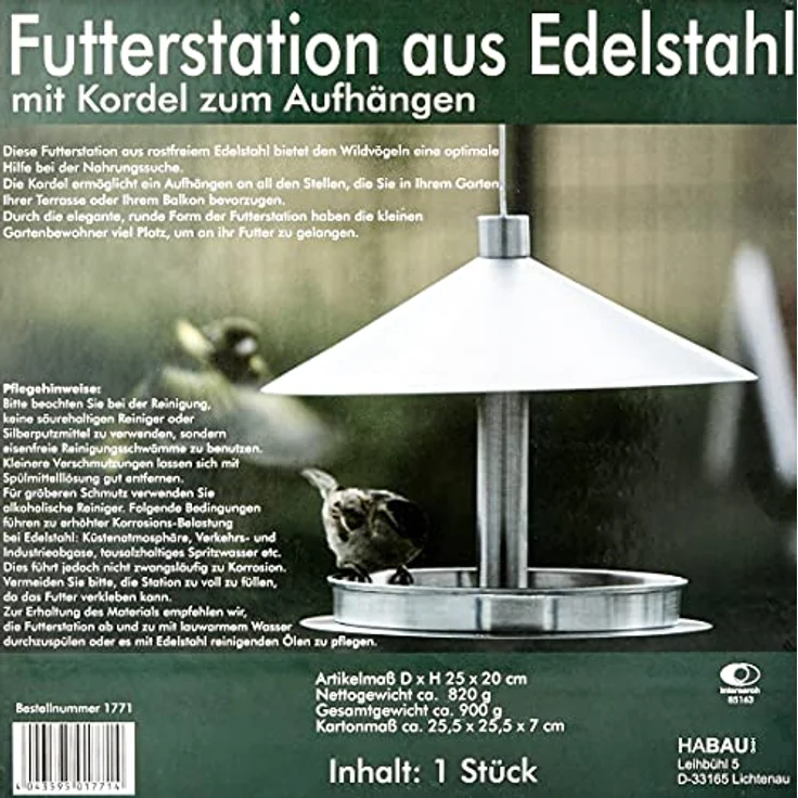 Habau 1771 Futterstation aus Edelstahl mit Kordel zum Aufhängen – Bild 3
