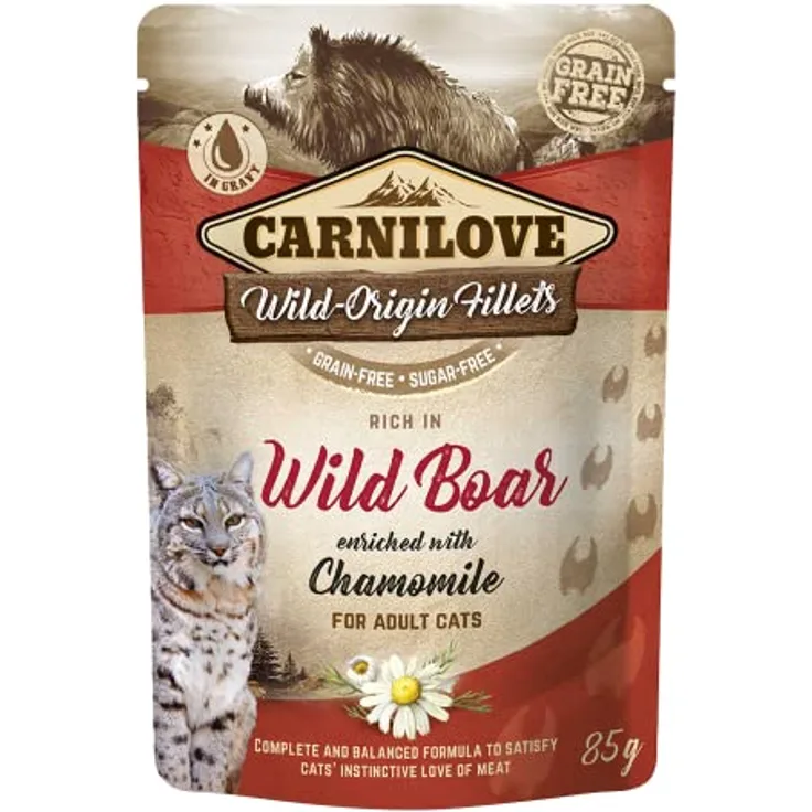 Carnilove Cat Pouch Ragout - Wildboar mit Kamille, 24x85g Katzen-Nassfutter