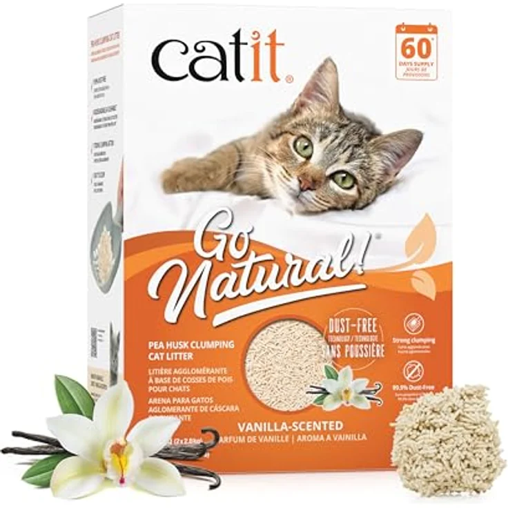 Catit Go Natural!, klumpende Katzenstreu aus Erbsenhülsen, mit Vanilleduft, 2 x 2,8kg (5,6kg), 99% staubfrei und geruchsabsorierend – Bild 1