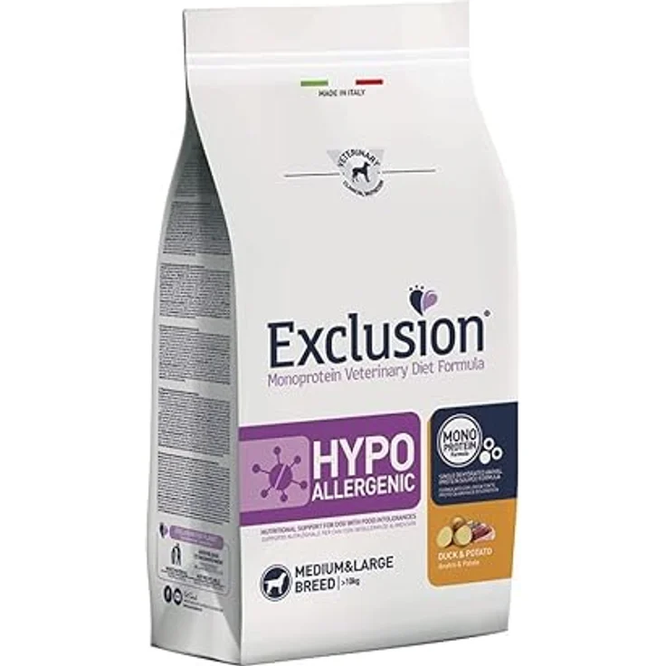 Exclusion Hypoallergenic Medium/Large Breed, Getreidefreies Hunde-Trockenfutter mit Ente & Kartoffel, 12 kg – Bild 1