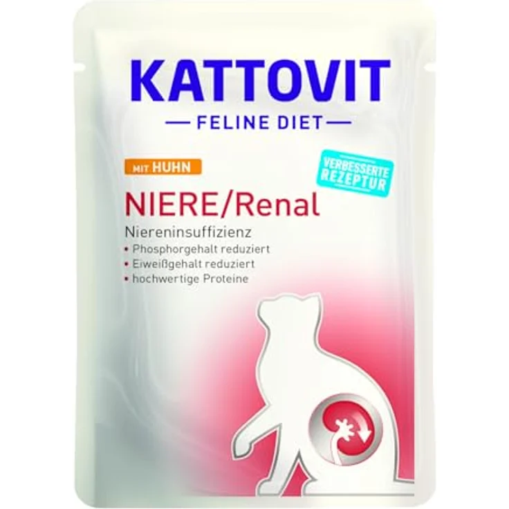 Kattovit Niere/Renal Pouches, 24 x 85 g, diätetisches Nassfutter mit Huhn zur Unterstützung der Nierenfunktion bei Katzen – Bild 1