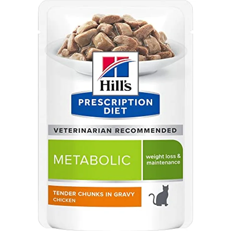 Hill's Prescription Diet Metabolic Weight Management, Katzenfutter mit Huhn und Gemüse, 12x85 g, für Gewichtsmanagement