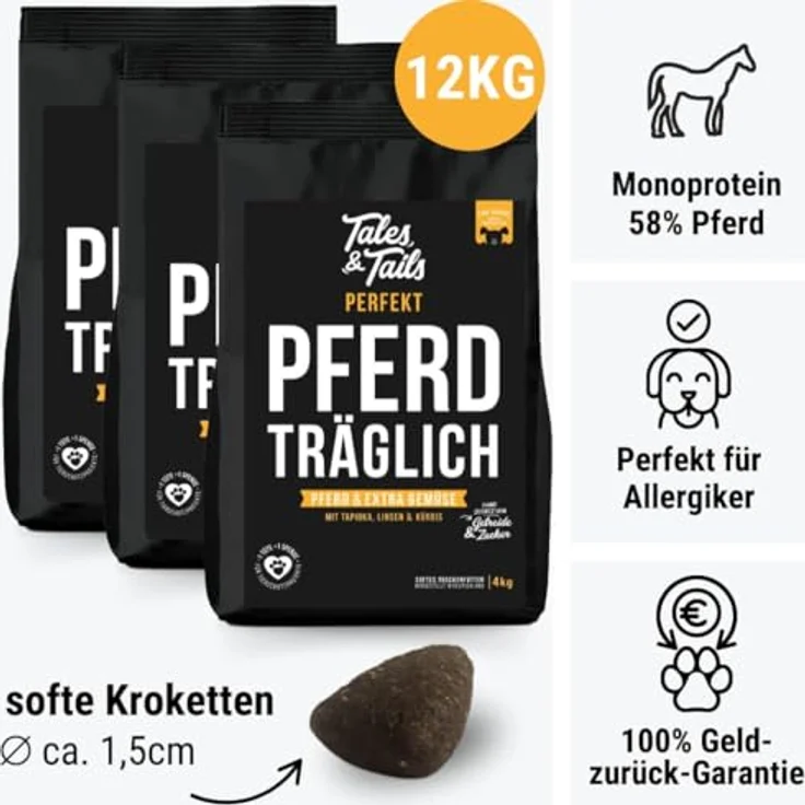 Tales & Tails Halbfeuchtes Trockenfutter für Hunde, Getreidefrei, Monoprotein Pferd, 4 kg (3er Pack) – Bild 2