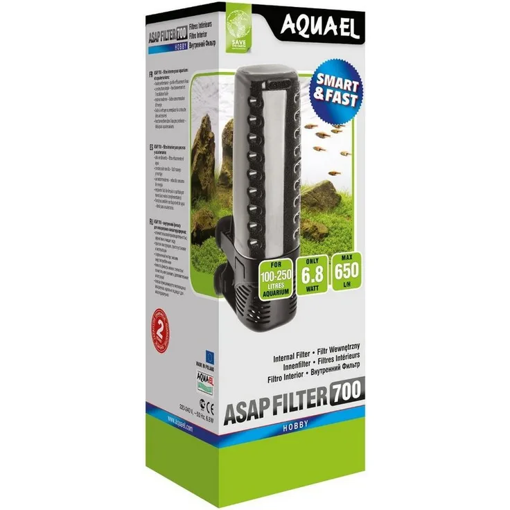 Aquael ASAP 700, Aquarium Innenfilter mit energiesparendem Motor und 650 L/h Durchfluss, für Aquarien bis 250L