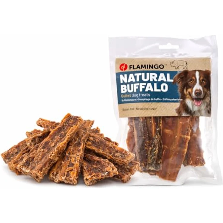 Flamingo Hundeleckerli Büffelschlund flach, 100g, natürlicher Snack, glutenfrei, ohne Zuckerzusatz, ohne Zusatzstoffe – Bild 1