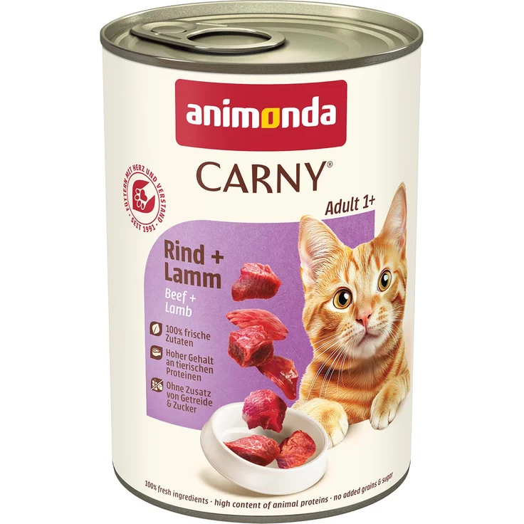 animonda Carny Adult Rind und Lamm, Katzen-Nassfutter ohne Soja und Zucker, 6x400g