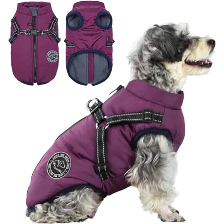 Savlot Hundejacke Winterjacke, wasserdicht und reflektierend, ärmellos mit Reißverschluss und Brustgurt - Lila, XS – Bild 1