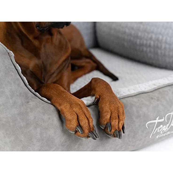 TrendPet VitaBed Style - Orthopädisches Hundebett mit 5 cm Memory Foam, Kunstleder grau, flauschiger Innenraum (120x100cm) – Bild 3