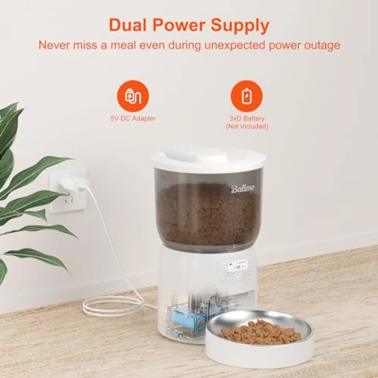 Balimo Futterautomat Katze 3L, Katzenfutter Automat mit programmierbarem Timer für 1-6 Mahlzeiten, Edelstahlschüssel, Weiß – Bild 4