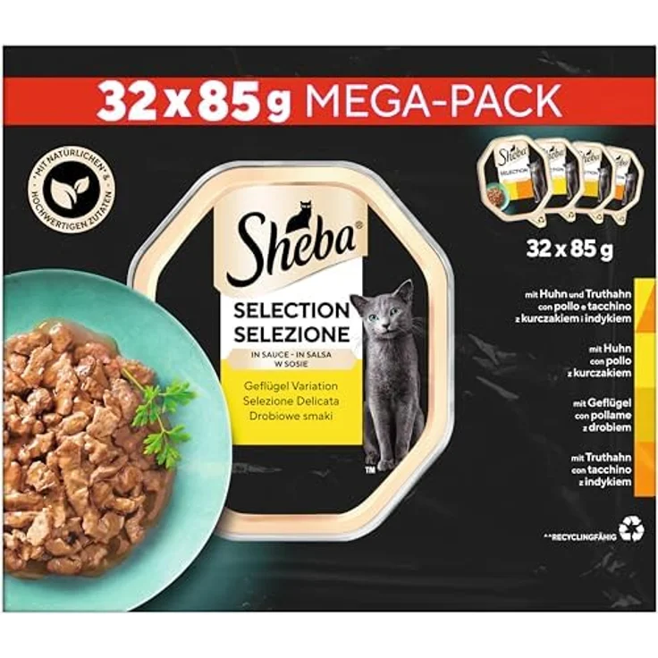 SHEBA Adult Katzenfutter nass, 32x85g Schalen, Geflügel Variation in Sauce, Vollnahrung für Katzen, 1 Großpackung – Bild 2