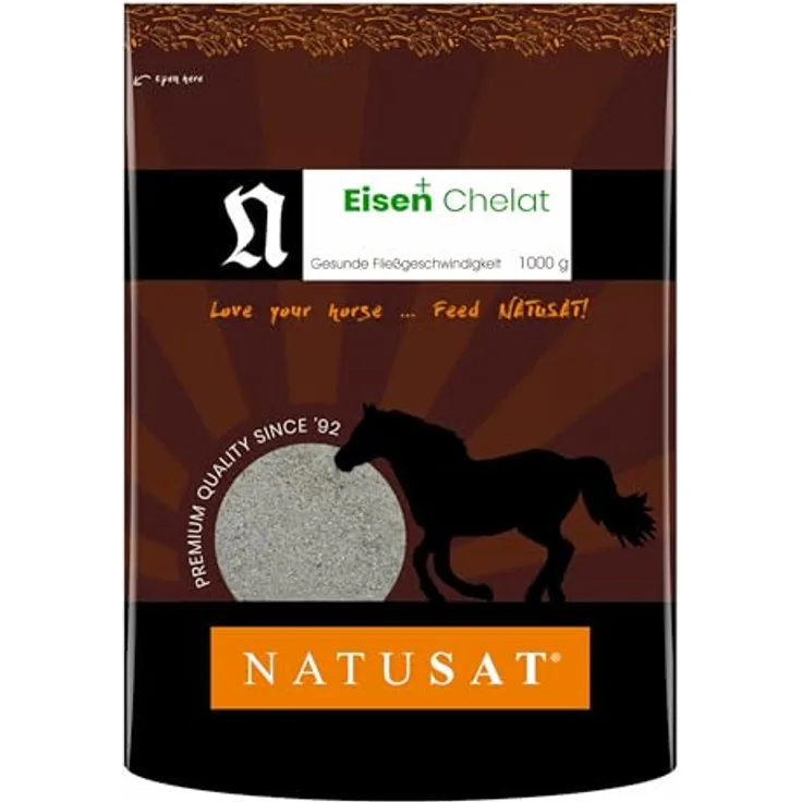 Natusat Eisen Chelat Pulver 1000 g, Ergänzungsfutter für Pferde zur Unterstützung des Eisenbedarfs und der Blutbildung