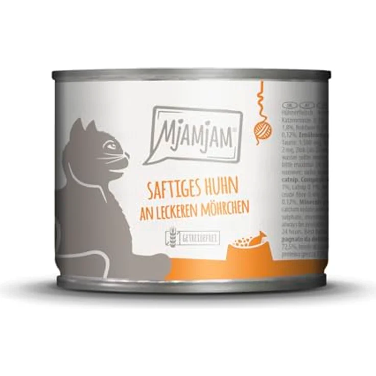 MjAMjAM Premium Nassfutter für Katzen, saftiges Huhn mit Möhrchen, getreidefrei, 200 g – Bild 1