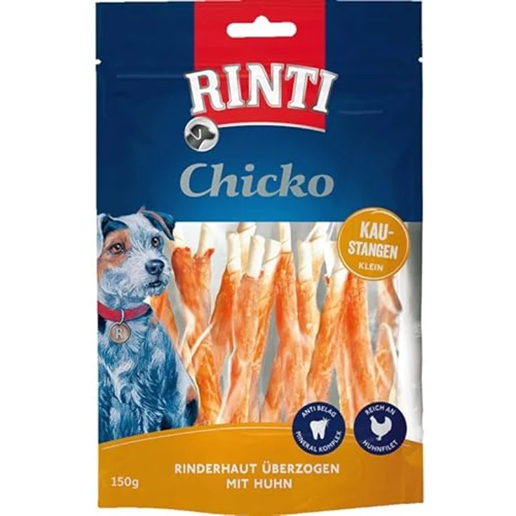 Rinti Chicko Kaustangen mit Huhn, bissfeste Rinderhaut, Ergänzungsfuttermittel für Hunde, Small 150g – Bild 2