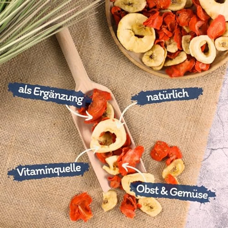 Lyra Pet® Obst-Gemüse-Mix getrocknet 1 kg | Bananen, Äpfel & Karotten | Reich an Vitaminen & Ballaststoffen für Vögel, Nager, Pferde & Reptilien | Natürliches Ergänzungsfutter – Bild 2