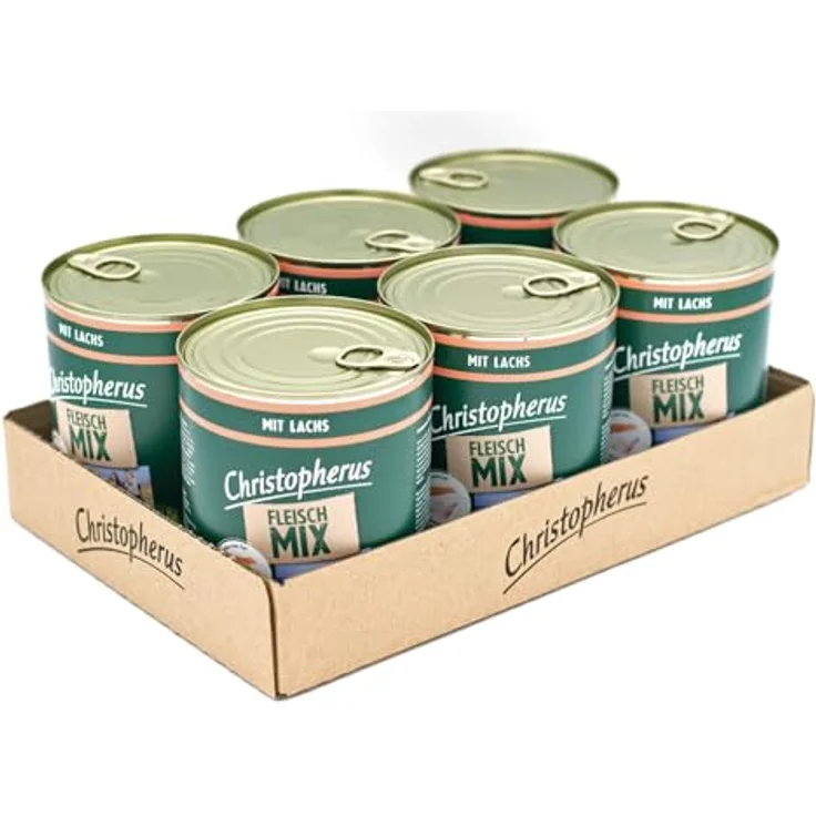 Christopherus Fleischmix mit Lachs, Getreidefreies Nassfutter für Hunde, 6 x 800 g Dosen – Bild 1