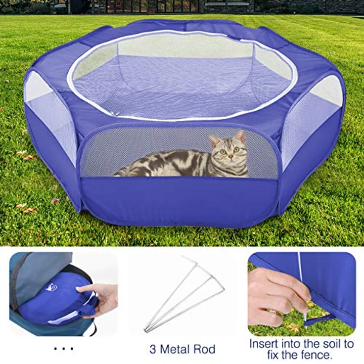 Pawaboo Kleintiere Freigehege, Faltbar und Wasserdicht für Kaninchen, Hühner, Kätzchen und Welpen, 133 cm x 38 cm, Indigo mit Reißverschluss und Nylonboden – Bild 5