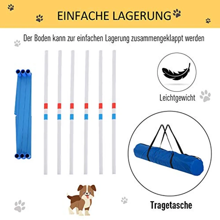 PawHut Agility Set Hunde 6-teiliges klappbares Trainingszubehör mit 6 Slalomstangen, Tragetasche und flexiblem Design für Koordinationstraining – Bild 4